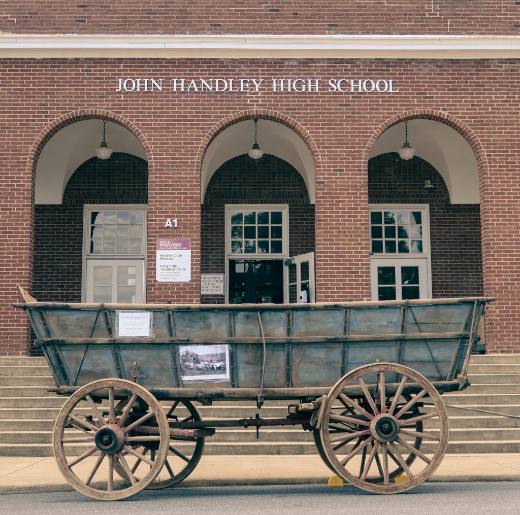 Replica of wagon used in the construction of Handley High School