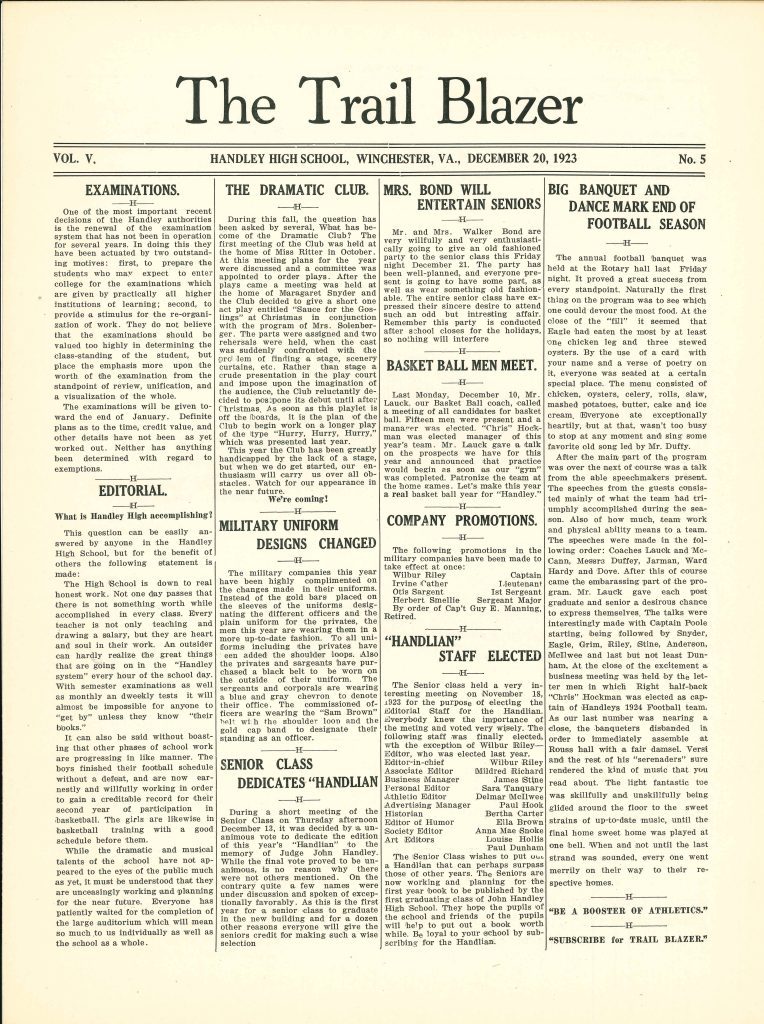 Handley - Trailblazer newspaper - Number 05 - December 20, 1923 - page 1